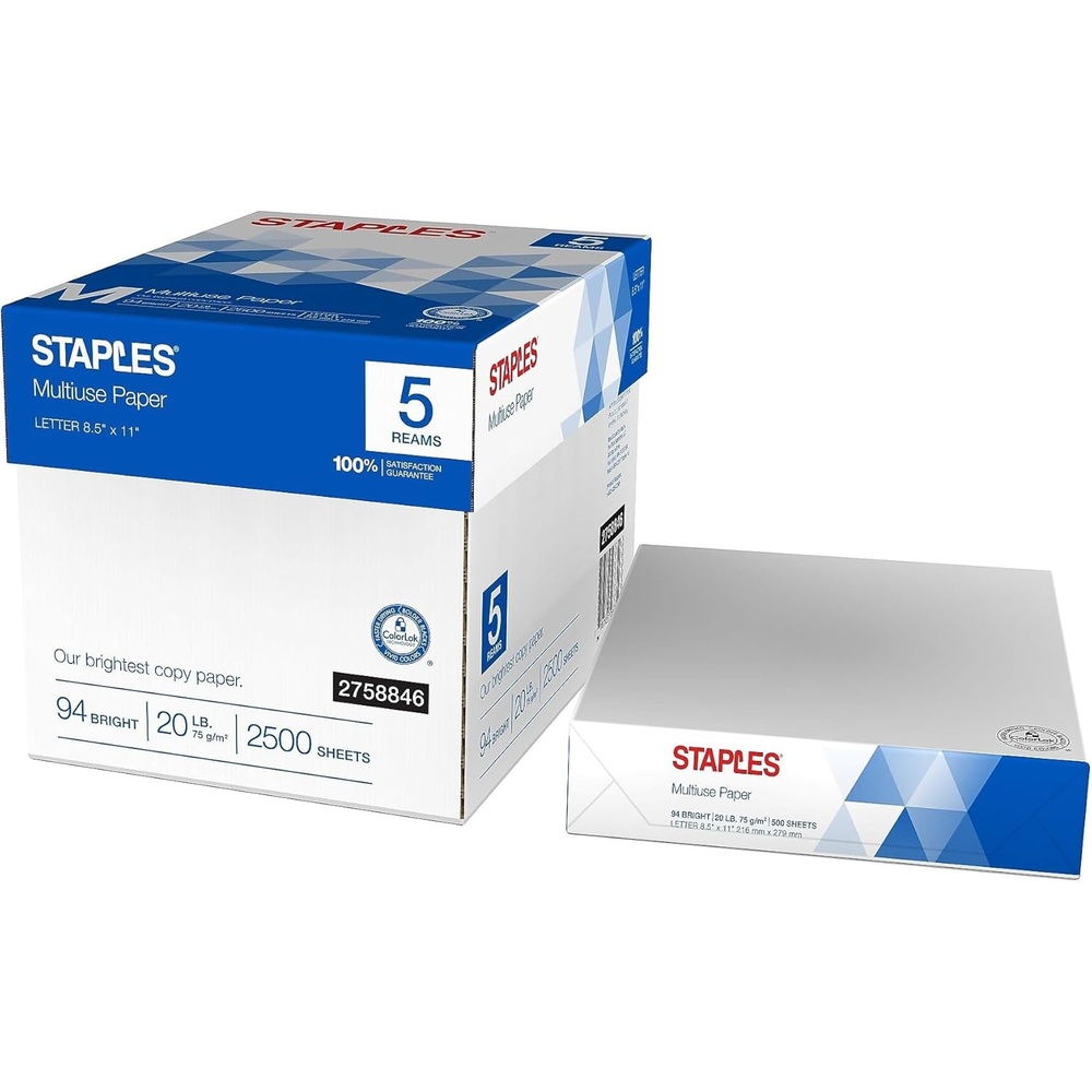 image:imageStaples Multiuse 85Inch X 11Inch Copy Paper 20 Lbs 94 Brightness 500Rm 5 RmCt2 500 Sheets
