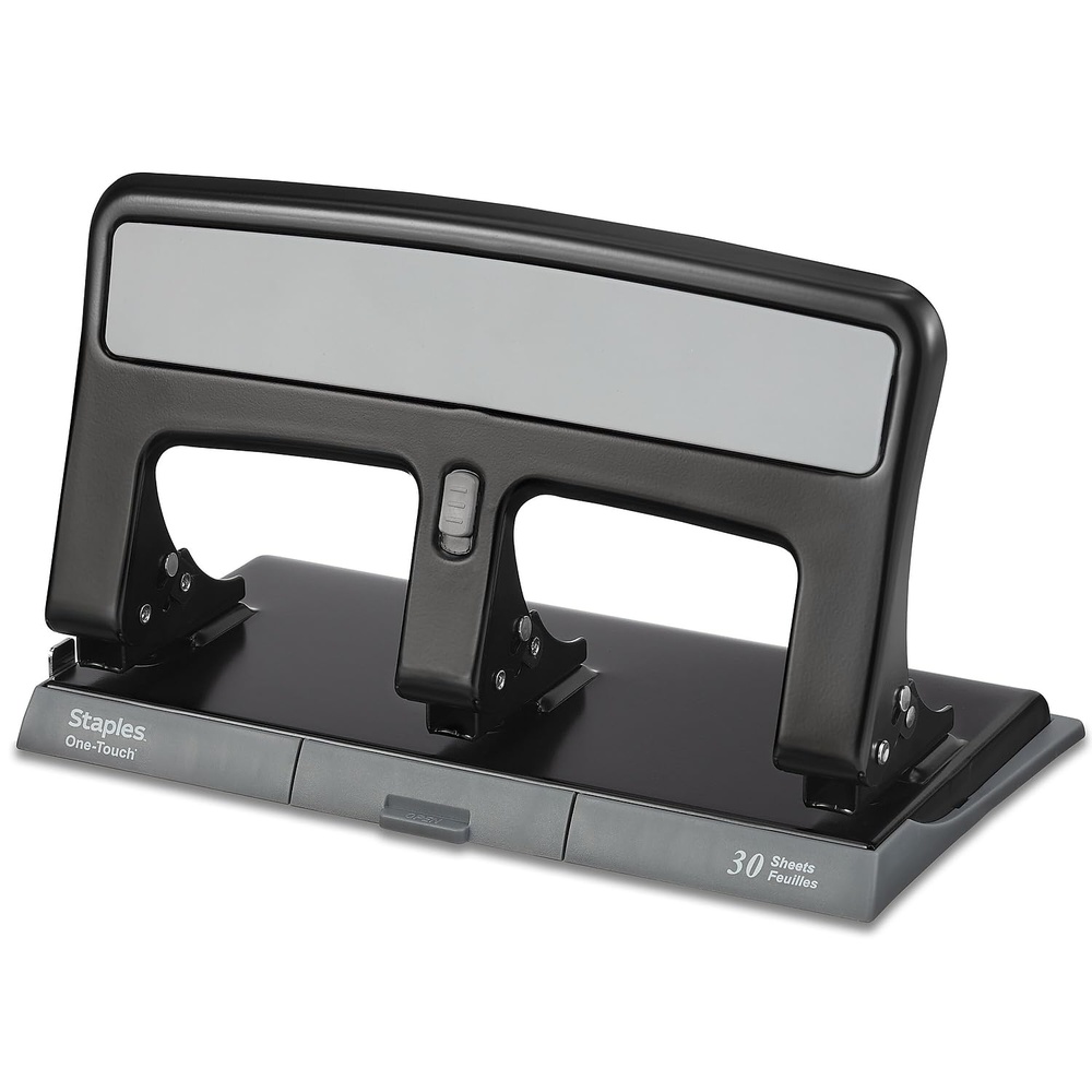 image:imageStaples OneTouch HeavyDuty 3Hole Punch 30Sheet Capacity Black LowForce Punch