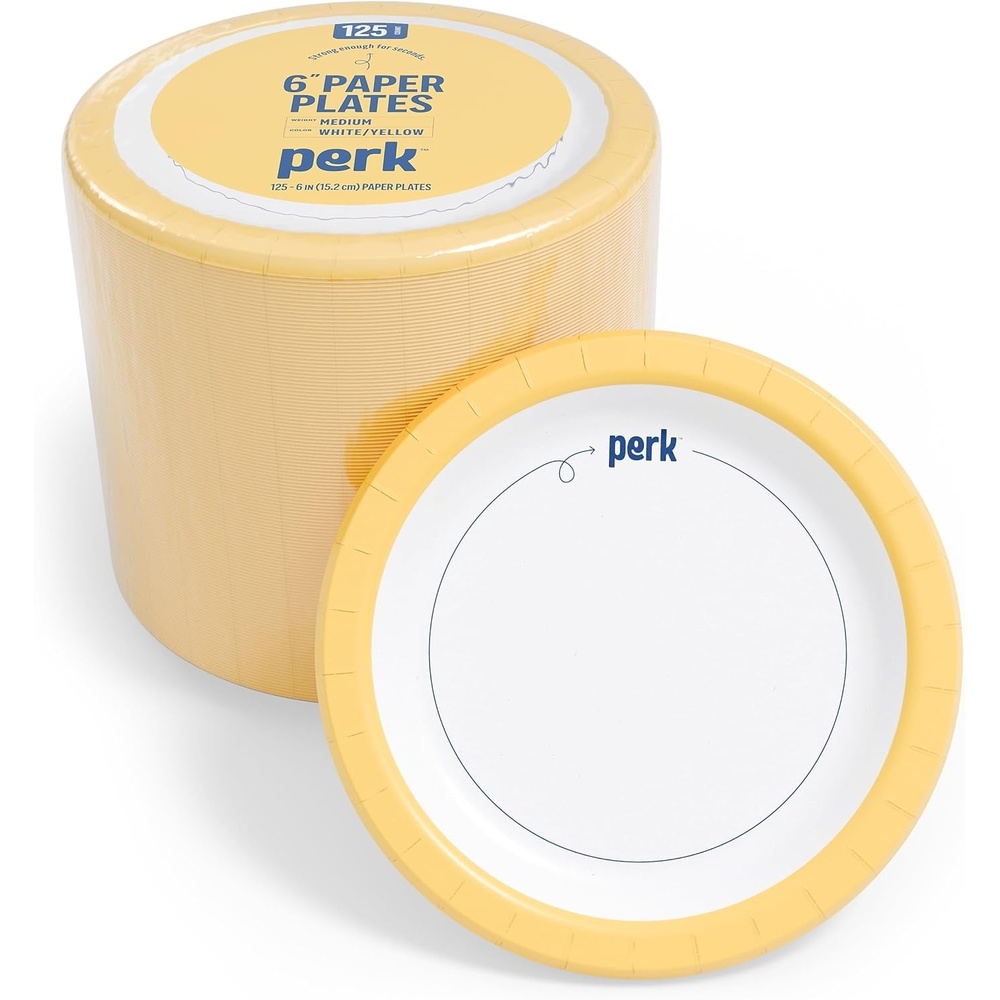 image:imageStaples Perk 85 Inch Paper Plates 500 Count Bulk Medium Weight Microwave Safe Disposable Plates for Everyday Use and Parties125 Pack
