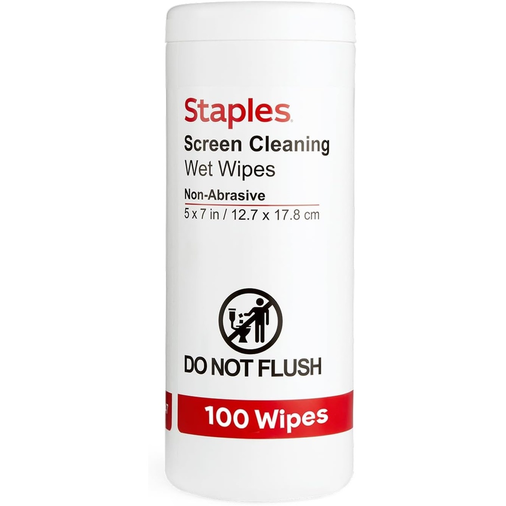 image:imageStaples Screen Cleaning Wipes 100 per Tub Safe for Monitors Laptops amp Electronics 2Pack100 Count Pack of 1