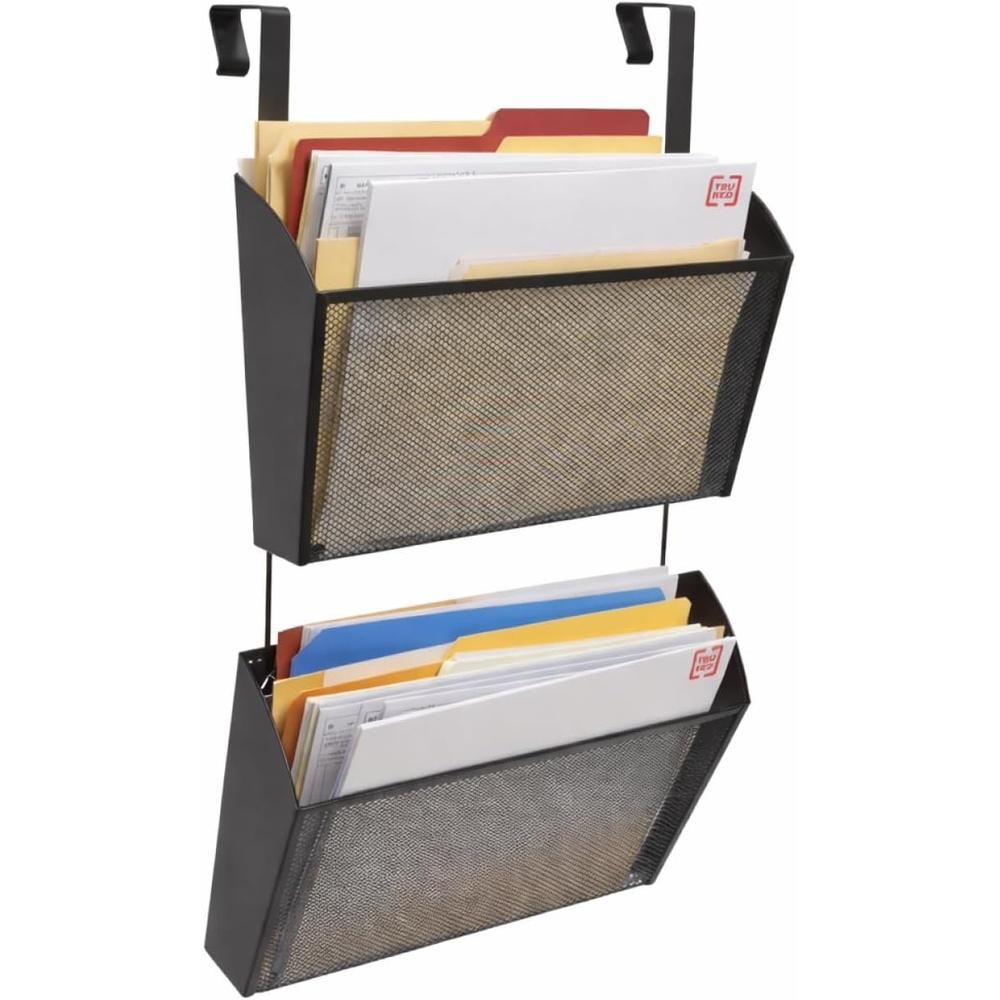 image:imageStaples TRU RED Mesh Letter Wall File 1 Pocket Black Wall Mounted File Organizer for Mail Documents and Quick Access Storage2 Pack