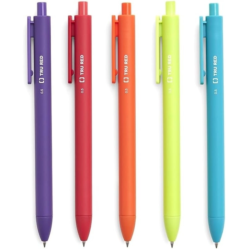 image:imageStaples TRU RED Retractable Gel Pens Medium Point 07mm Blue Ink 12 Pack QuickDry Pens for Smooth SmearFree WritingAssorted