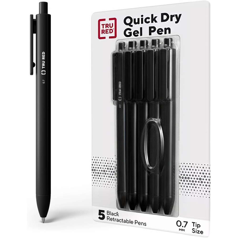 image:imageStaples TRU RED Retractable Gel Pens Medium Point 07mm Blue Ink 12 Pack QuickDry Pens for Smooth SmearFree WritingBlack