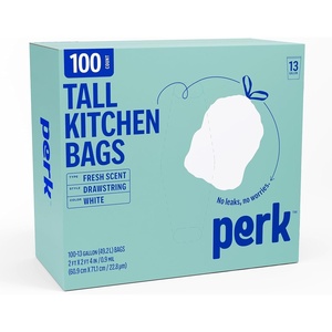 PERK 13 Gallon Kitchen Trash Bag, Low Density 0.9 Mil(100 Pack)