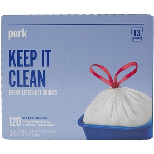 PERK 13 Gallon Kitchen Trash Bag, Low Density 0.9 Mil(120 Pack)