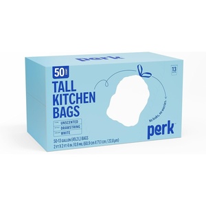 PERK Kitchen White Trash Bags, 13 Gallon Garbage Can Liners, Drawstring Closure, Great for Home, Office, Classroom, 100-Pack(50 Pack)