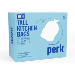 PERK Kitchen White Trash Bags, 13 Gallon Garbage Can Liners, Drawstring Closure, Great for Home, Office, Classroom, 100-Pack(80 Pack)