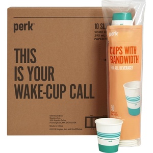 Perk 12 Oz Paper Hot Cups, 500 Count Bulk Disposable Coffee Cups for Hot Beverages, White/Blue(500 Pack)