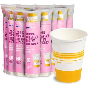 Perk 12 Oz Paper Hot Cups, 500 Count Bulk Disposable Coffee Cups for Hot Beverages, White/Blue(8 Ounces)