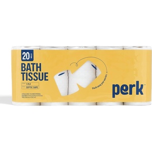 Perk 1-Ply Toilet Paper, Septic Safe Tissue Rolls, 1,000-Sheets Per Roll, 20-Pack, White