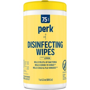 Perk Disinfecting Wipes, Lemon Scent, 75 Wipes/Canister — Multi‑Surface Cleaning Wipes for Home, Office & Classroom(1 Count (Pack of 1))