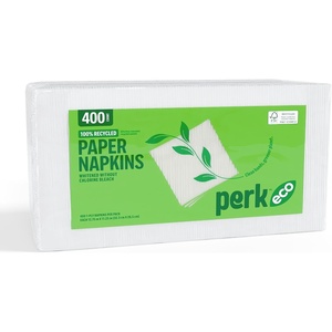 Perk Eco Recycled Lunch Napkin, 1-ply, White, 400 Napkins/Pack, 12 Packs/Carton(1 Pack)