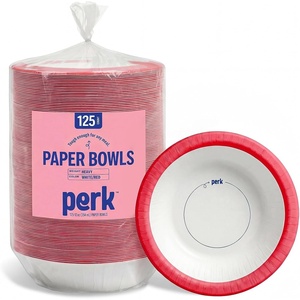 Perk Heavy‑Weight Paper Bowls, 12 Oz, 500 Count Bulk Disposable Bowls for Soups, Snacks & Everyday Meals, White/Orange(125)