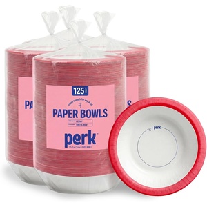 Perk Heavy‑Weight Paper Bowls, 12 Oz, 500 Count Bulk Disposable Bowls for Soups, Snacks & Everyday Meals, White/Orange(500)