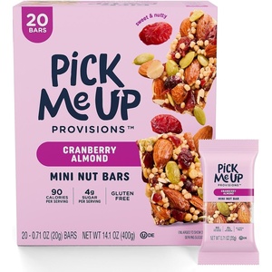 Pick Me Up Provisions Mini Gluten Free Salted Caramel Dark Chocolate Nut Bar, 20 Bars, Perfect for Lunches, Protein Snack(Cranberry Almond)
