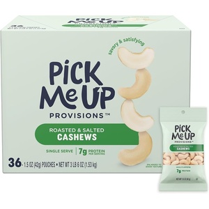 Pick Me Up Provisions Roasted & Salted Peanuts, 36 Single‑Serve 2 oz Bags, High‑Protein Snack Packs for Work, Travel & Lunches(Cashews)