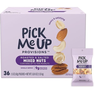 Pick Me Up Provisions Roasted & Salted Peanuts, 36 Single‑Serve 2 oz Bags, High‑Protein Snack Packs for Work, Travel & Lunches(Mixed Nuts)