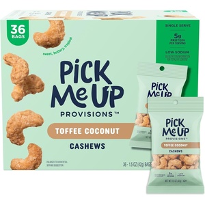 Pick Me Up Provisions Roasted & Salted Peanuts, 36 Single‑Serve 2 oz Bags, High‑Protein Snack Packs for Work, Travel & Lunches(Toffee Coconut Cashews)