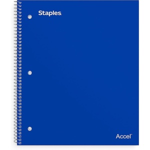 STAPLES Accel 5‑Subject Notebook, 8.5” x 11”, College Ruled, 200 Sheets, Assorted Colors, 3‑Pack