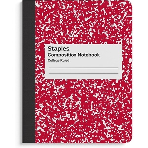 STAPLES Composition Notebook, 9.75” x 7.5”, College Ruled, 100 Sheets, Assorted Colors, 48/Carton(Red)