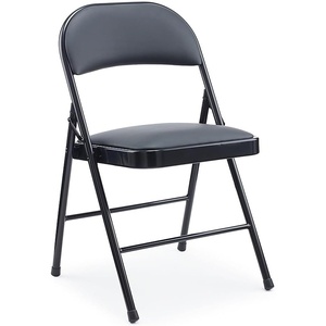 STAPLES Folding & Stacking Chair, Faux Leather, Black, 8-Pack