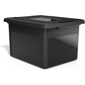 STAPLES Hanging File Folder Box, Storage Bin Organizer, Snap Lid, Letter & Legal Size Documents, Clear(Black)