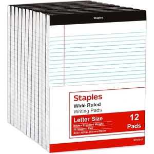 STAPLES Legal Pads, 8.5” x 11”, Wide Ruled, Perforated, 50 Sheets/Pad, 12‑Pack(Notepads (12 Pack))