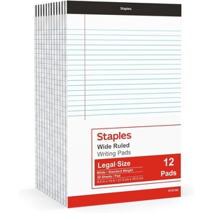 STAPLES Legal Pads, 8.5” x 14”, Wide Ruled, 50 Sheets/Pad, 12‑Pack(White)
