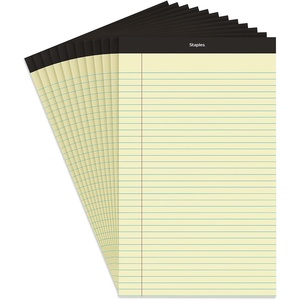 STAPLES Legal Pads, 8.5” x 14”, Wide Ruled, 50 Sheets/Pad, 12‑Pack(Yellow)