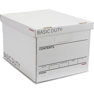 STAPLES Storage & Filing Box, Heavy-Duty with Handles & Removable Lid, Letter & Legal Size Documents, Stackable, 4-Pack, White/Gray(10 Pack)