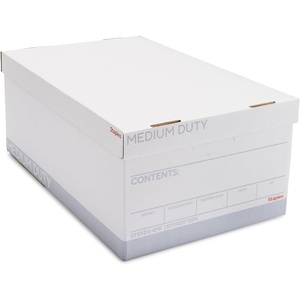 STAPLES Storage & Filing Box, Heavy-Duty with Handles & Removable Lid, Letter & Legal Size Documents, Stackable, 4-Pack, White/Gray(12 Pack)