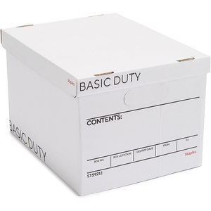 STAPLES Storage & Filing Box, Heavy-Duty with Handles & Removable Lid, Letter & Legal Size Documents, Stackable, 4-Pack, White/Gray(20 Pack)