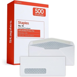 Staples #10 Security‑Tinted Window Business Envelopes, White, Self‑Seal Closure, 500/Pack