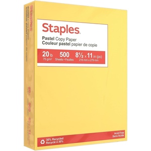 Staples 30% Recycled, 8.5 x 11 Inch, 20 lbs, 500-Sheets Pack, Blue, For Office, School & Home(Canary)