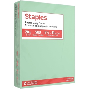 Staples 30% Recycled, 8.5 x 11 Inch, 20 lbs, 500-Sheets Pack, Blue, For Office, School & Home(Green)