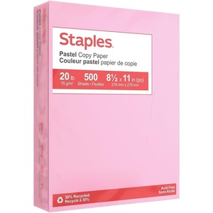 Staples 30% Recycled, 8.5 x 11 Inch, 20 lbs, 500-Sheets Pack, Blue, For Office, School & Home(Pink)