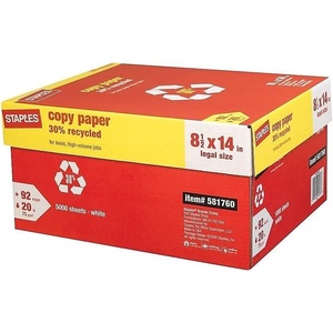 Staples 30% Recycled Copy Paper, 8 1/2″ x 11″, Case, For Office, School & Home(8.5” x 14”)