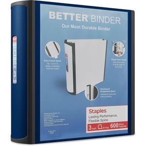 Staples 3‑Inch 3‑Ring Better Binder, Durable View Binder for Office & School Organization, Navy Blue, 2‑Pack