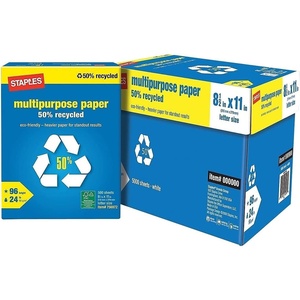 Staples 50% Recycled 8.5-Inch x 11-Inch Multipurpose Paper 24 lbs 96 Bright, 10 RM/CT, For Office, School & Home(50% Recycled)
