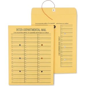 Staples Button‑and‑String Inter‑Departmental Envelopes, 10″ × 13″, Brown Kraft, Durable Construction, 100/Box