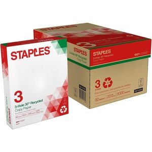 Staples Copy Paper, 8 1/2″ x 11″, 3 Hole Punched, Case, For Office, School & Home(5 000 Sheets)