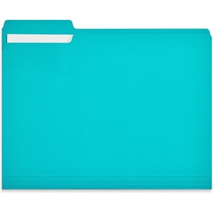 Staples File Folders, Letter Size, 1/3‑Cut Tabs, Assorted Colors, Durable 10.5‑Point Paper Stock, 100/Pack(Teal)