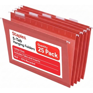 Staples Hanging File Folders, Letter Size, Purple, 1/5‑Cut Tabs, Tear‑Resistant, Includes Tabs & Inserts – 25/Pack(Red)