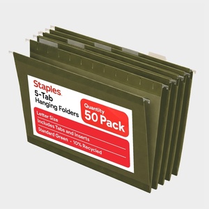 Staples Hanging File Folders, Letter Size, Purple, 1/5‑Cut Tabs, Tear‑Resistant, Includes Tabs & Inserts – 25/Pack(Standard Green)