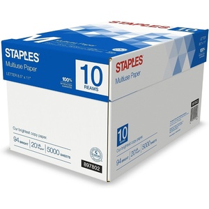 Staples Multiuse 8.5-Inch X 11-Inch Copy Paper 20 Lbs 94 Brightness 500/Rm 5 Rm/Ct(5 000 Sheets)