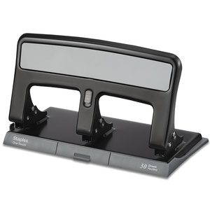 Staples One‑Touch Heavy‑Duty 3‑Hole Punch, 30‑Sheet Capacity, Black – Low‑Force Punch