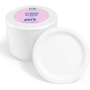 Staples Perk 8.5 Inch Paper Plates, 500 Count Bulk, Medium – Weight Microwave Safe Disposable Plates for Everyday Use and Parties(100 Pack)