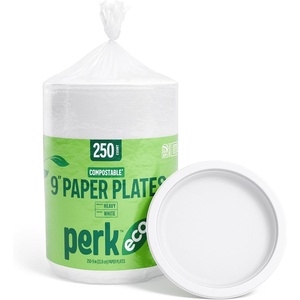 Staples Perk Eco 9 Inch Paper Plates, 250 Count Bulk Disposable Plates for Everyday Meals, Parties & Events