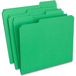 Staples Reinforced File Folders, Letter Size, 1/3‑Cut Tabs, Assorted Colors, Heavy‑Duty 10.5‑Point Stock, 100/Box(Green)