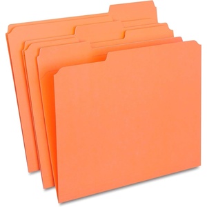 Staples Reinforced File Folders, Letter Size, 1/3‑Cut Tabs, Assorted Colors, Heavy‑Duty 10.5‑Point Stock, 100/Box(Orange)